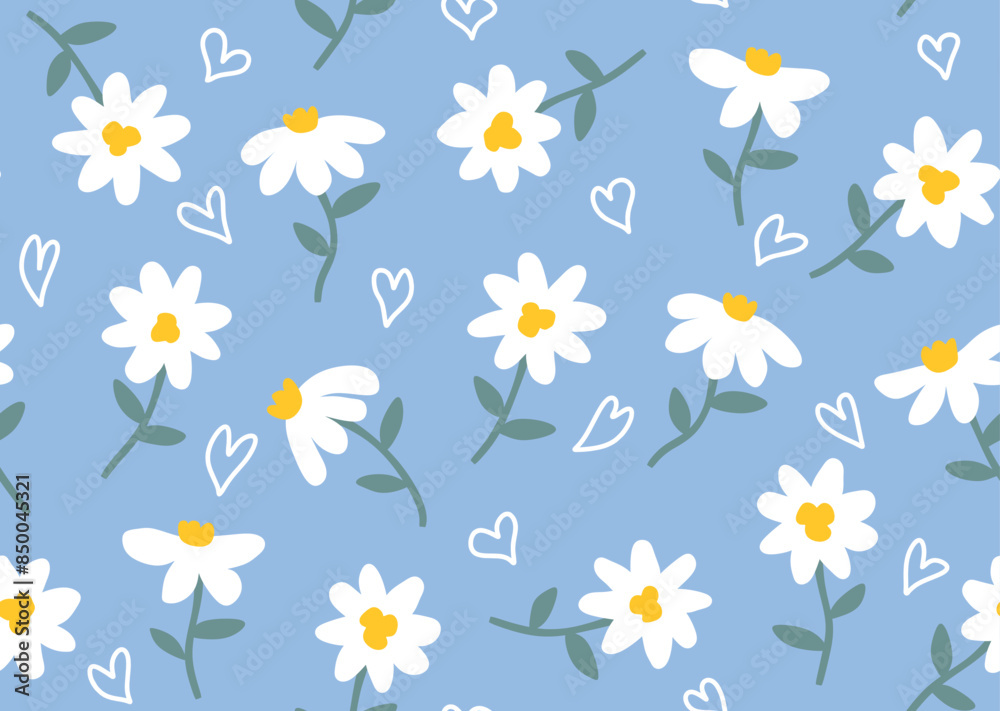 Cute daisy flower seamless pattern.