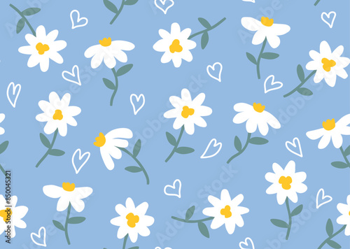 Cute daisy flower seamless pattern.
