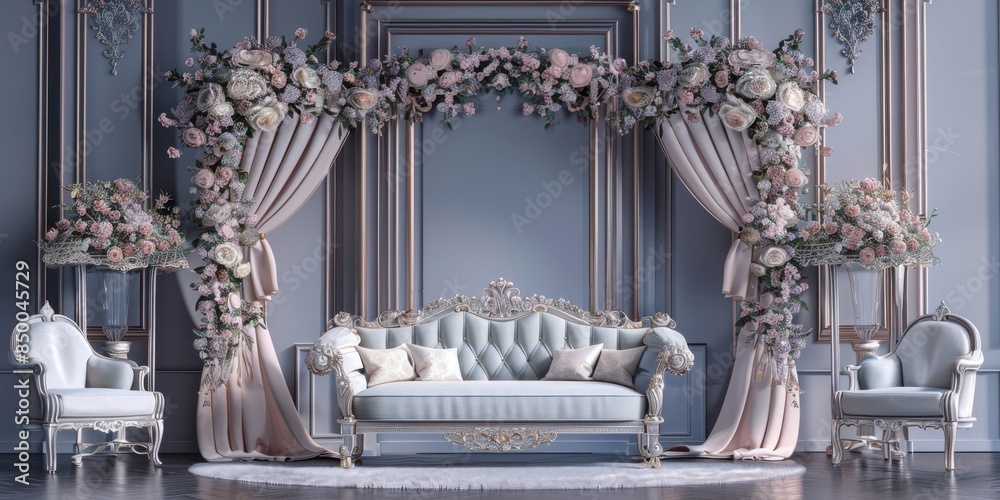 Opulent mockup setup with delicate decoration for an elegant presentation. Opulent mockup setup with delicate decoration for an elegant presentation.