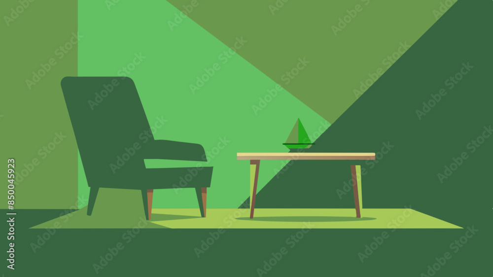 Fototapeta premium The peaceful and inviting ambiance of the serene room is accentuated by the presence of a modest chair and table.