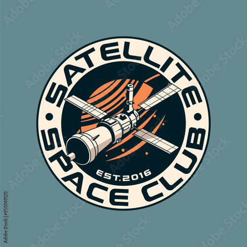 Galaxy satellite rocket radar spaceship Vintage Retro Badge logo