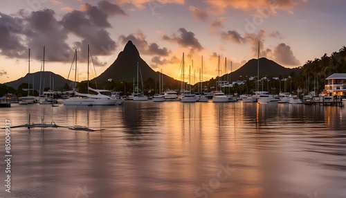 Zonsondergang in Marigot Baai, St Lucia. De baai van Marigot in St Lucia wordt beschouwd als één van de mooiste baai in de Caraïben.
