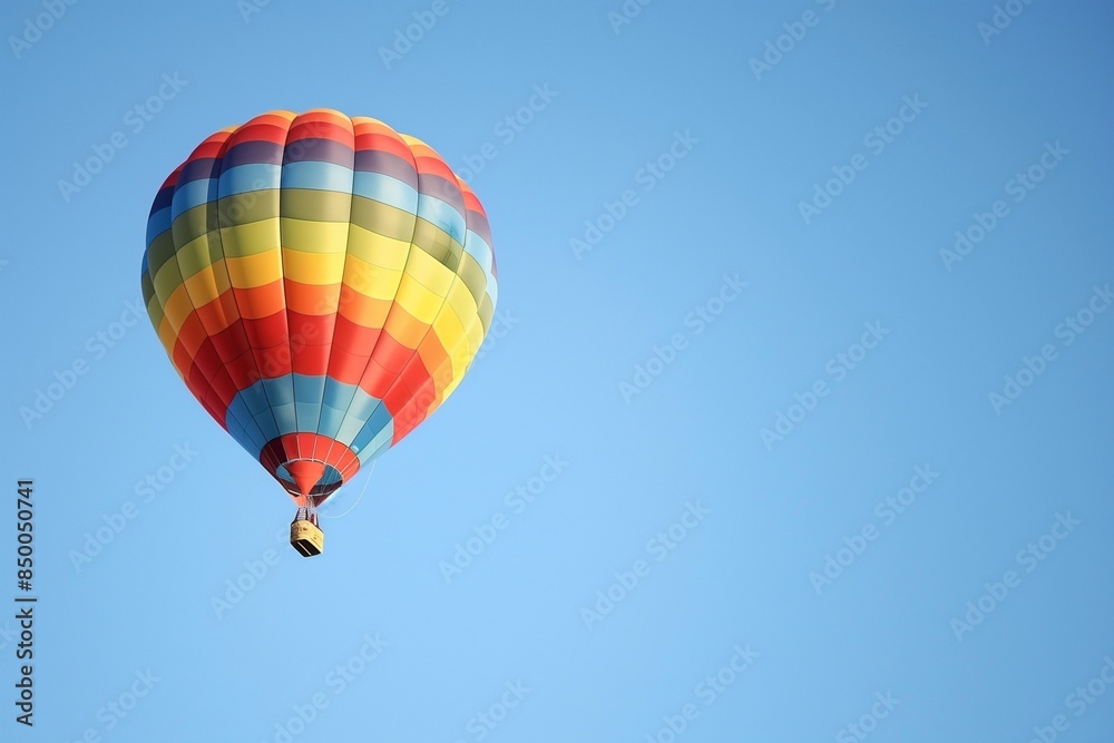 Vibrant Hot Air Balloon Soaring in Clear Blue Sky Vibrant Hot Air Balloon Soaring in Clear Blue Sky