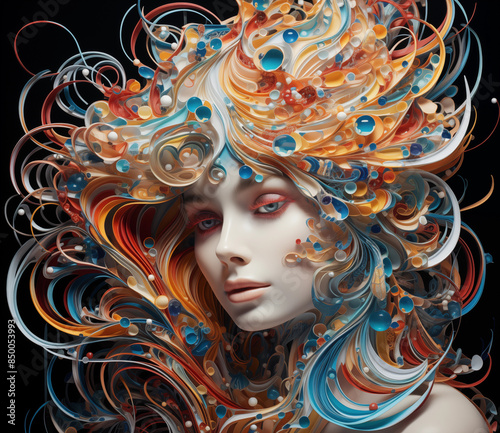 Beautiful Woman Paint Splash Tendrils