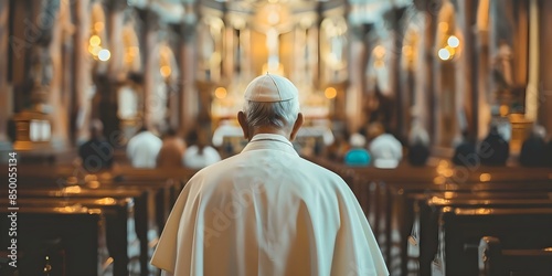 Pious Pope's Profound Prayers in Church, Exemplifying Christian Faith for Generations. Concept Church, Pope, Prayers, Christian Faith, Generations