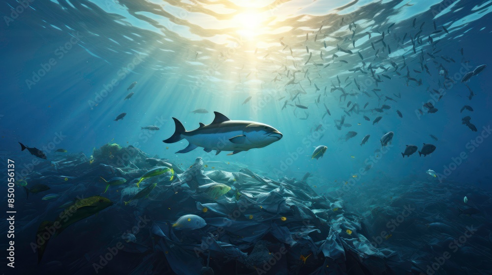 Fototapeta premium protect and preserve the oceans' natural resources concept, marine garbage, marine animals and garbage