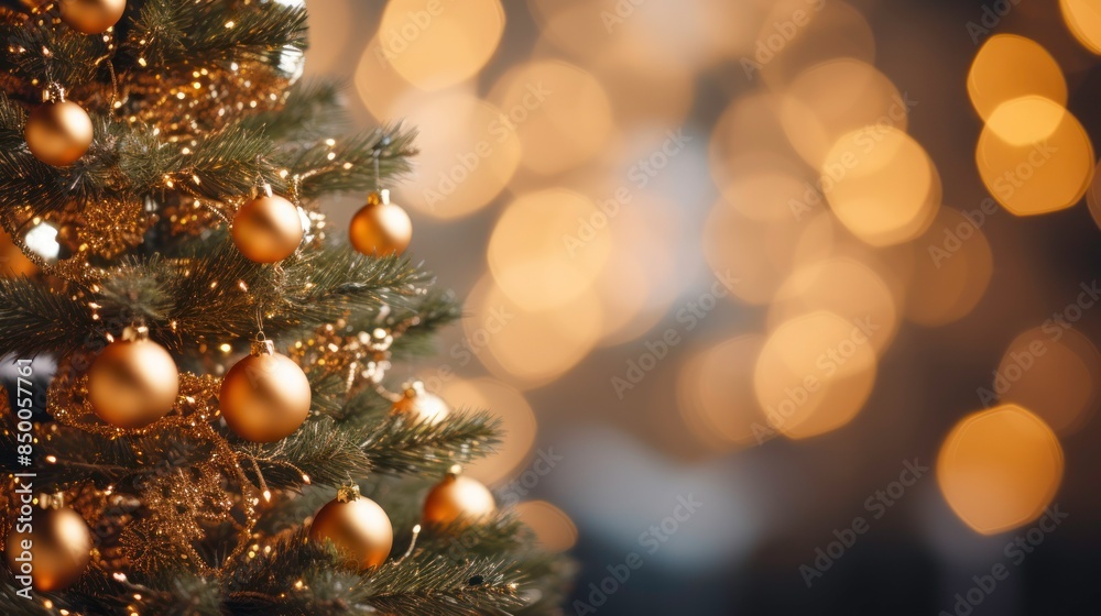 Christmas tree background with gold blurred light Christmas tree background with gold blurred light