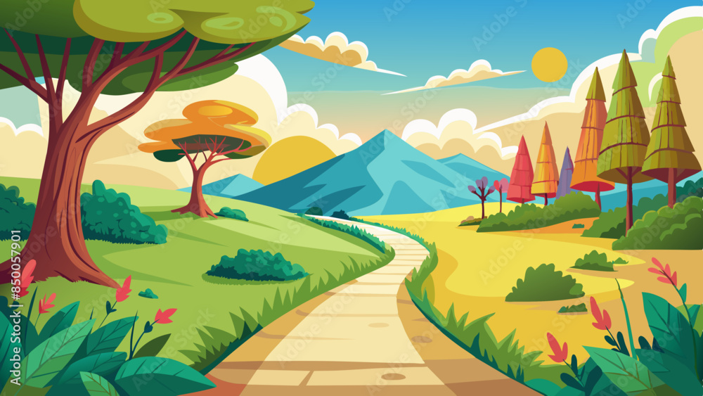  Crooked path and summer vibe vector illustration