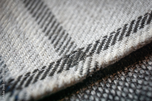 Close Up of Grey and Black Plaid Fabric Texture