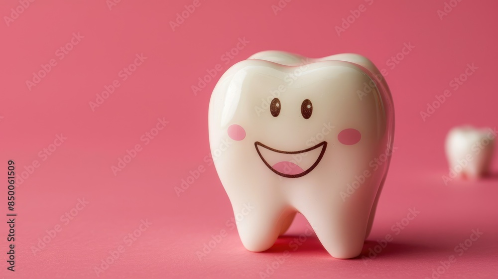 Cute white tooth on a pink background. The concept of healthy teeth. Dentistry. Cute white tooth on a pink background. The concept of healthy teeth. Dentistry.