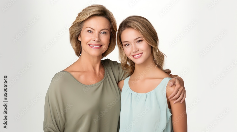 mom with young adult daughter on white background mom with young adult daughter on white background