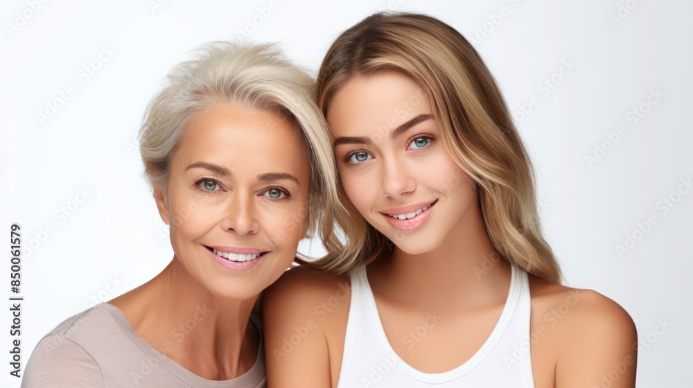 mom with young adult daughter on white background mom with young adult daughter on white background