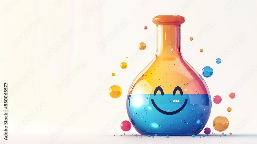 A smiling science beaker, education element, cute cartoon illustration, colorful, isolated on white background A smiling science beaker, education element, cute cartoon illustration, colorful, isolated on white background