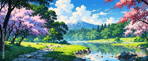 japanese anime nature landscape wallpaper hd aesthetic image.