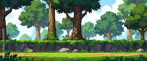 2D Side Scrolling Forest Game Background and Wallpapers. photo