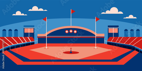 A baseball field, adorned with a magnificent stadium and a mesmerizing cityscape as its backdrop.