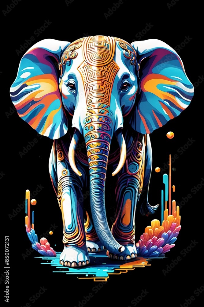 Obraz premium 3d illustration of colorful mythological style Elephant portrait isolated on transparent background