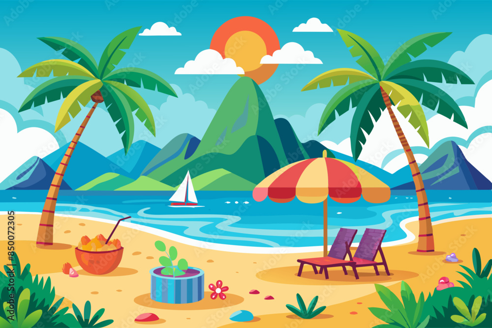 Obraz premium Summer Beach landscape vector illustration