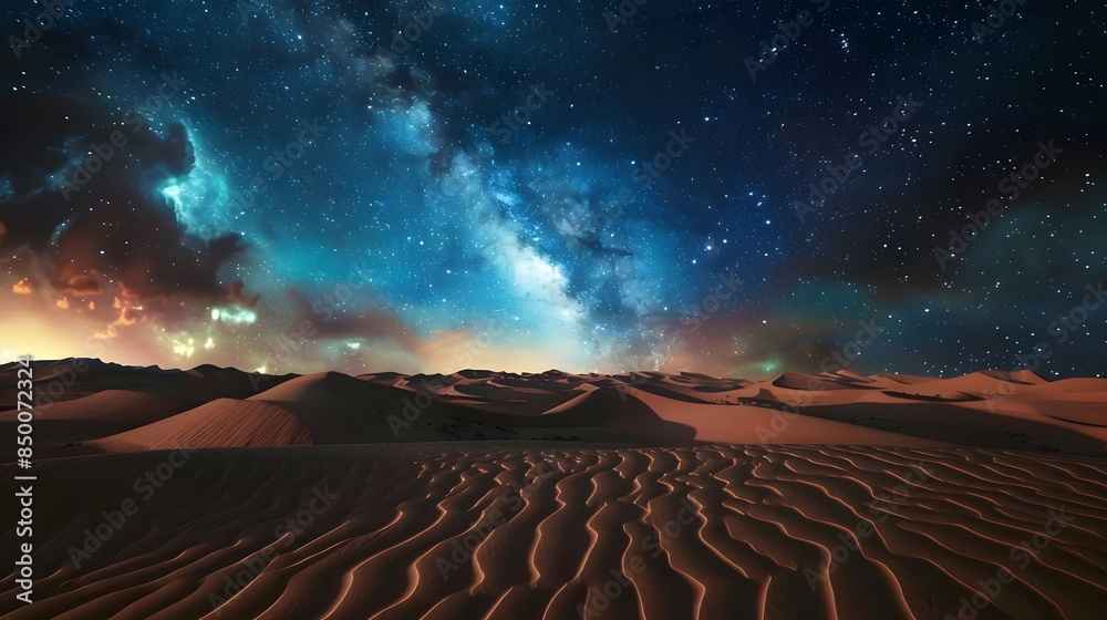 Starry night sky in the desert with the Milky Way galaxy in view Stock ...