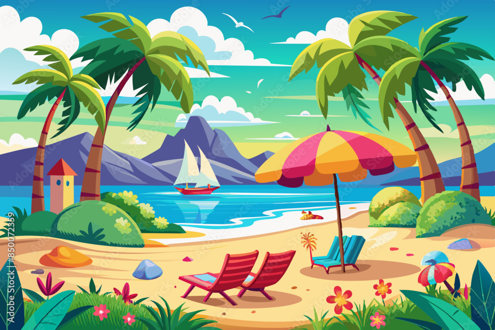 Obraz premium Summer Beach landscape vector illustration