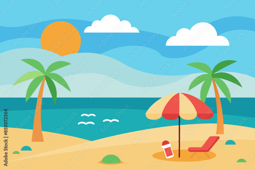 Summer Beach landscape vector illustration Summer Beach landscape vector illustration