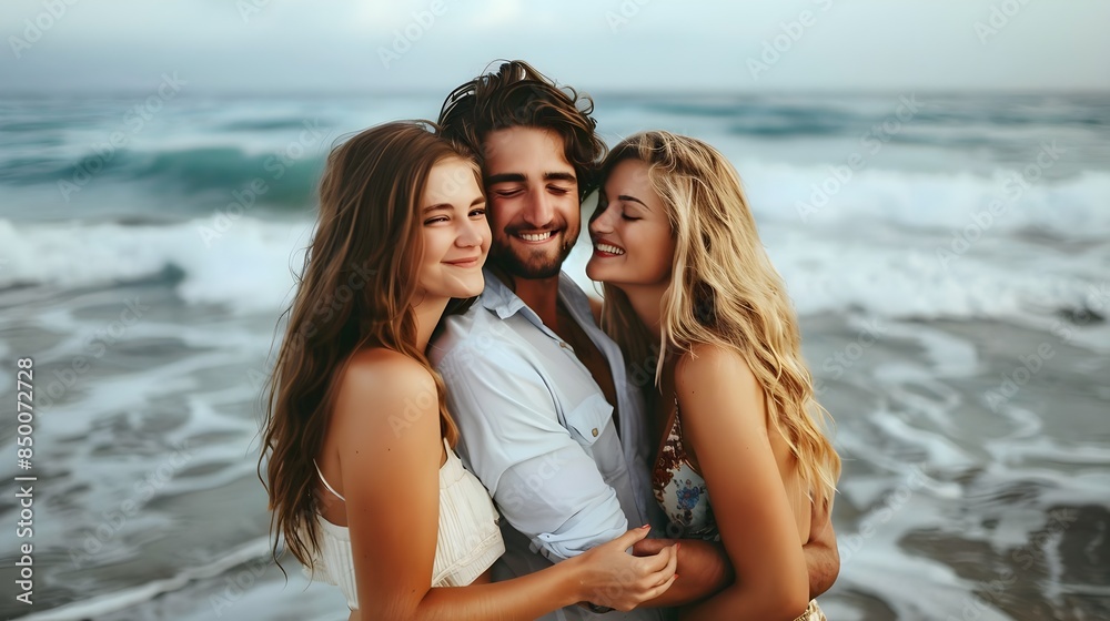 One Man With Two Girlfriends Polyamorous Romance Trio Kissing One Man With Two Girlfriends Polyamorous Romance Trio Kissing