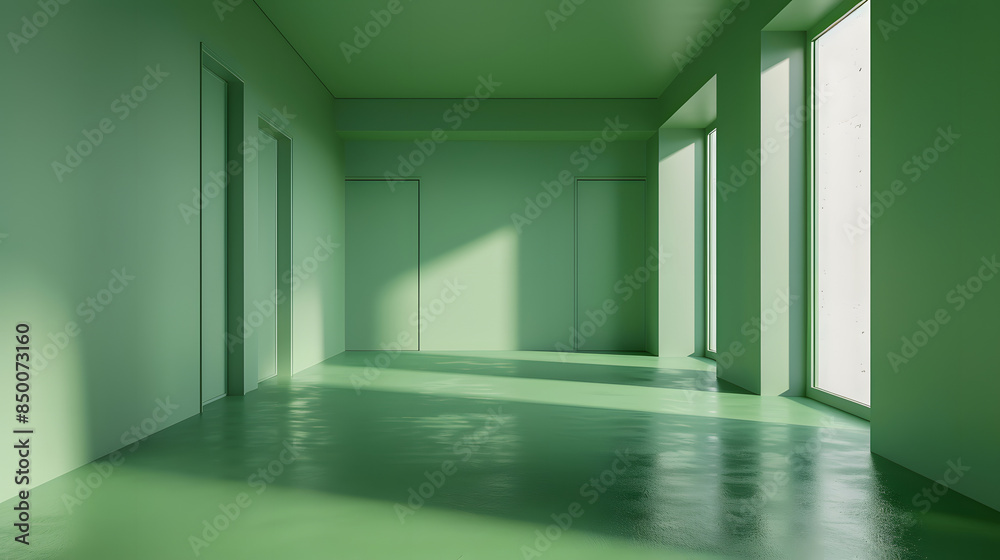 Empty Room With Green Wall and Floor Empty Room With Green Wall and Floor