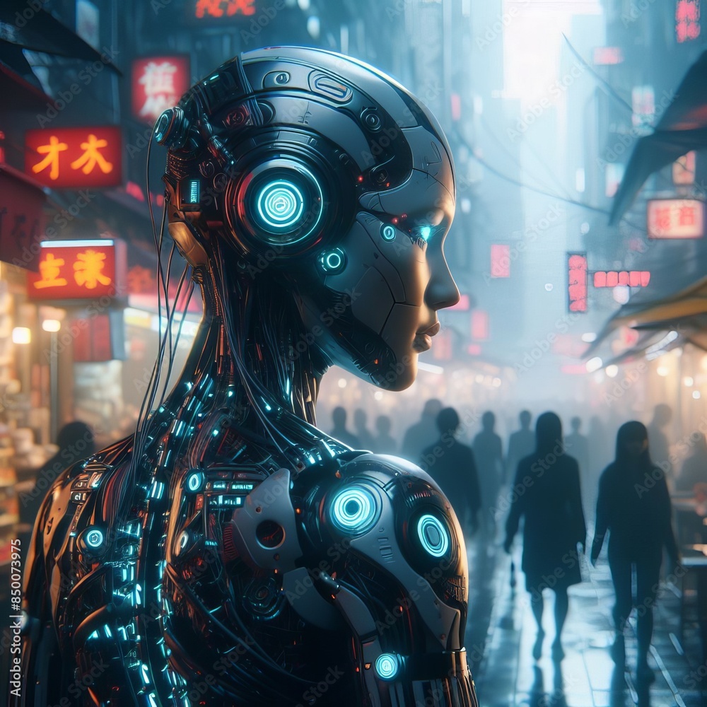 Future City Encounter with Robot Woman Future City Encounter with Robot Woman