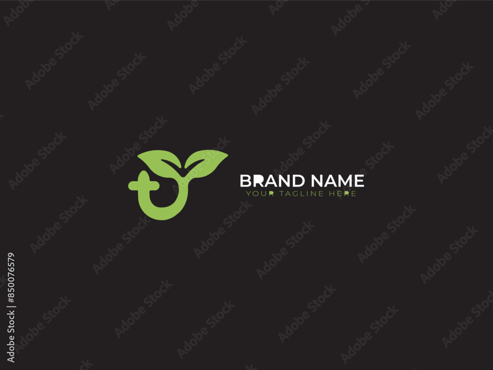 Creative initial green letter t with leaf logo Creative initial green letter t with leaf logo