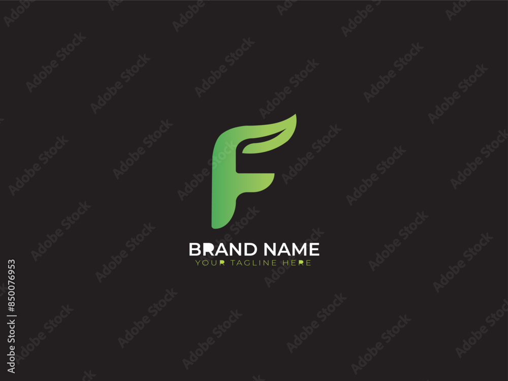 Creative initial green letter f with leaf logo Creative initial green letter f with leaf logo