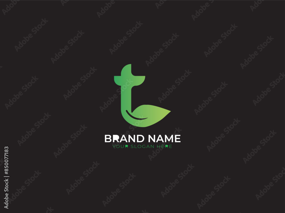 Creative initial green letter t with leaf logo Creative initial green letter t with leaf logo