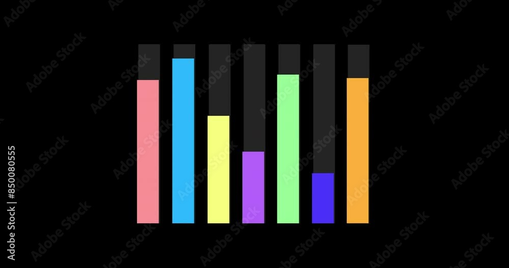 Volume, digital equalizer and sound level for music, amplifying mixer or tone control with balance. Abstract, decibel meter for frequency, reverberation or electronic signal on dark background Volume, digital equalizer and sound level for music, amplifying mixer or tone control with balance. Abstract, decibel meter for frequency, reverberation or electronic signal on dark background