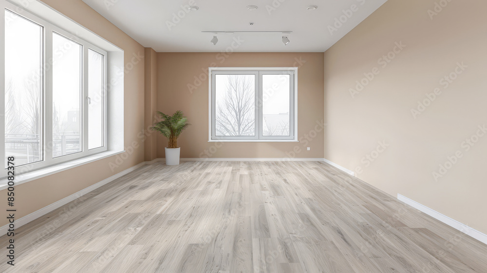 Fototapeta premium Empty room with natural lighting coming from a side window casting shadows. Interiors composition background.