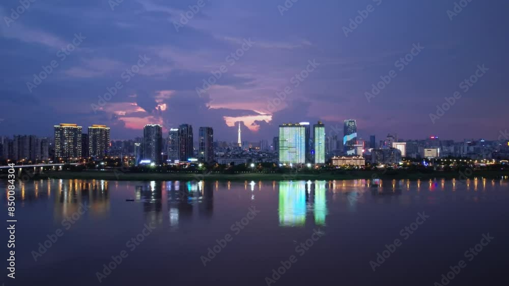 Aerial photography of Zhuzhou city at night, China Aerial photography of Zhuzhou city at night, China