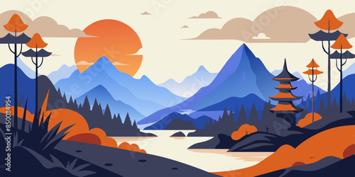 A tranquil mountain landscape, adorned with a vibrant array of colors, that truly showcases the splendor of nature.