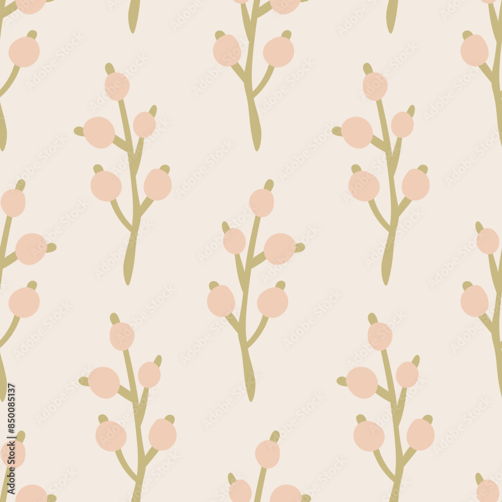 Pastel Berries Seamless Pattern. Cute gentle ornament with branches. Repeat vector illustration for wallpaper kids packaging fabric. Pastel Berries Seamless Pattern. Cute gentle ornament with branches. Repeat vector illustration for wallpaper kids packaging fabric.