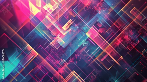 Abstract background with colorful squares and triangles. Futuristic technology concept.