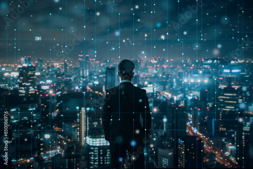 Wallpaper Mural business man on future network city Torontodigital.ca