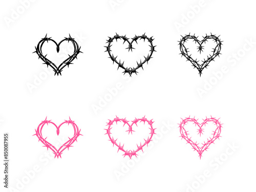 vector set of barbed wire in the shape of heart or love icon