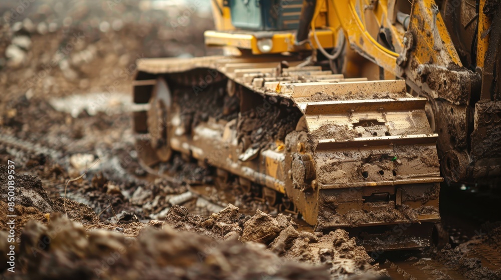 a bulldozer digging foundation on construction site a bulldozer digging foundation on construction site