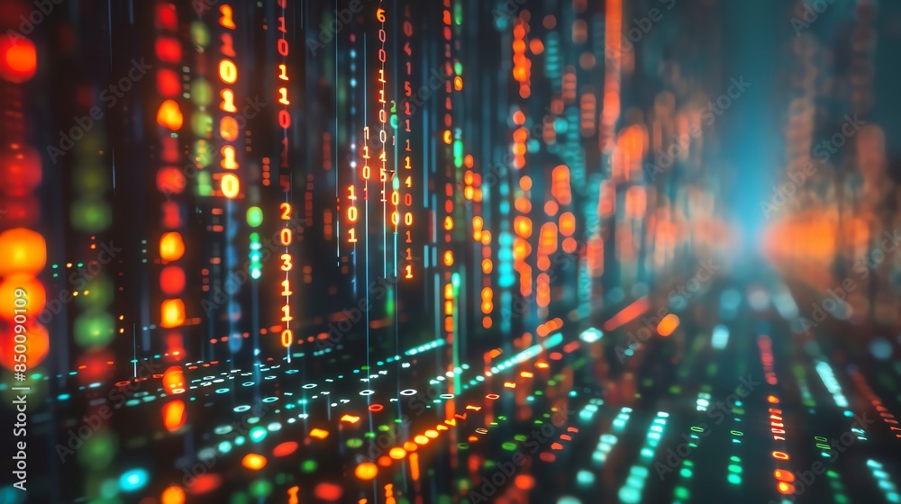Obraz premium Abstract digital background with colorful data streams. Futuristic technology concept.