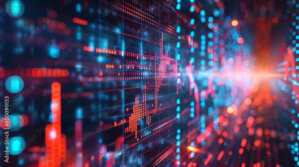 Abstract digital background with glowing blue and red lines and dots, representing data flow and technology. Abstract digital background with glowing blue and red lines and dots, representing data flow and technology.