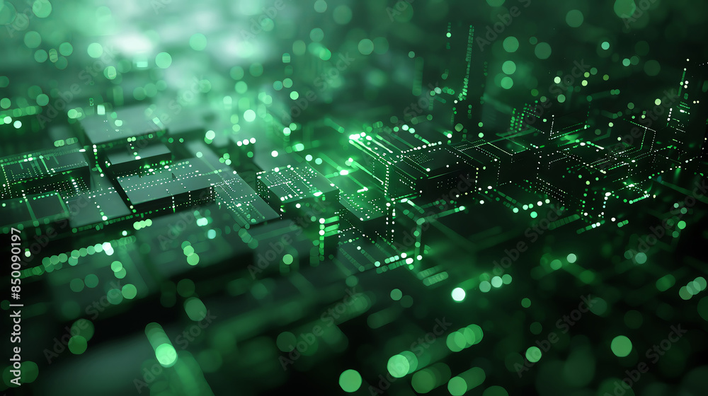 Obraz premium abstract green and black technology background with simple shapes and copy space