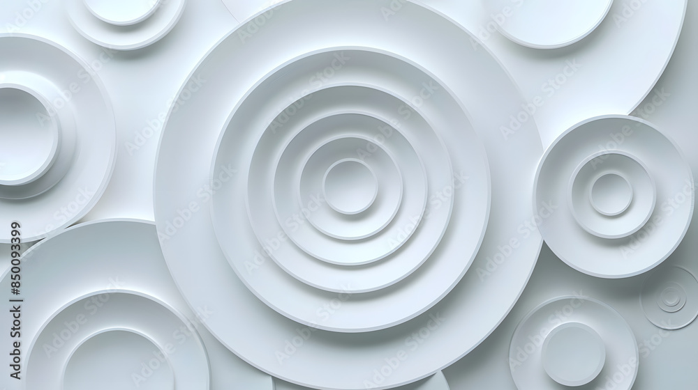 Smooth concentric random offset white rings or circles waves background wallpaper banner flat lay top view from above Smooth concentric random offset white rings or circles waves background wallpaper banner flat lay top view from above