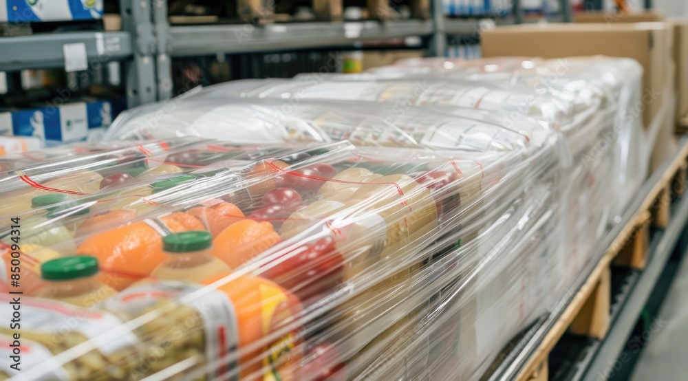 Pallet of wrapped food products in warehouse Pallet of wrapped food products in warehouse