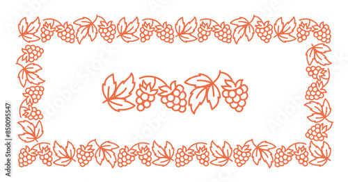 Raspberries rectangular frame ornament. Editable outline stroke. Vector line.