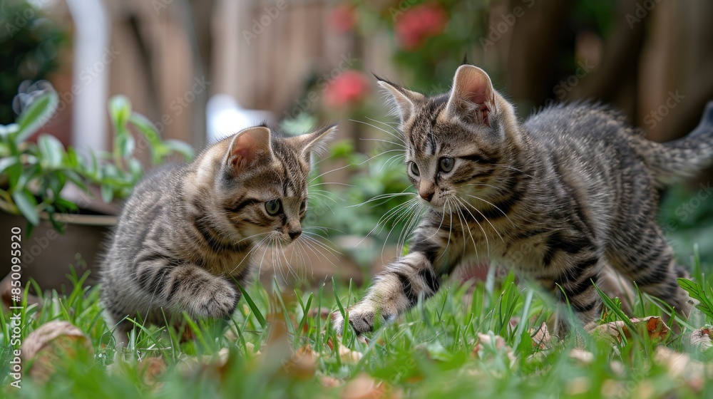 Two Young Cat Pets Engage In Playful Hunting At Home Two Young Cat Pets Engage In Playful Hunting At Home