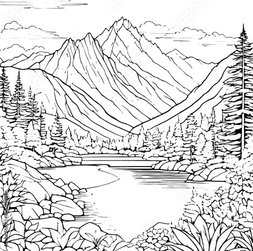 Landscapes Mountain View From Distance In The Forest Lake