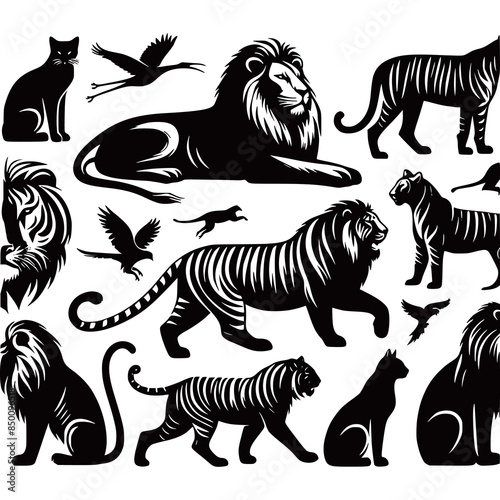 Silhouettes African animals collection vector Illustration generated Ai photo