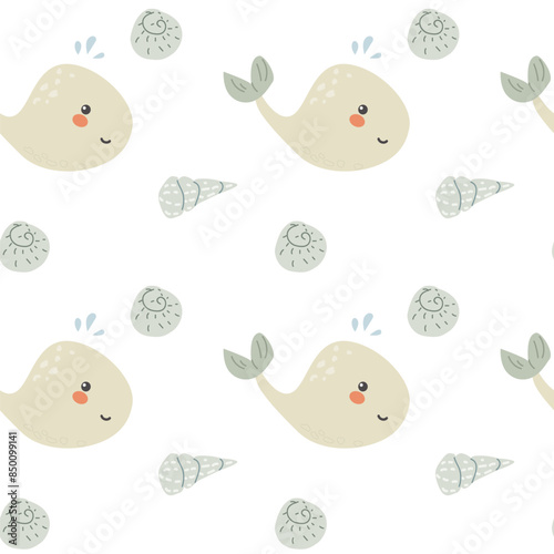 Childrens sea animals pattern, childish ocean marine life seamless background. Nursery baby animals print. Underwater inhabitants collection background for kids textile, clothes, wallpapers.